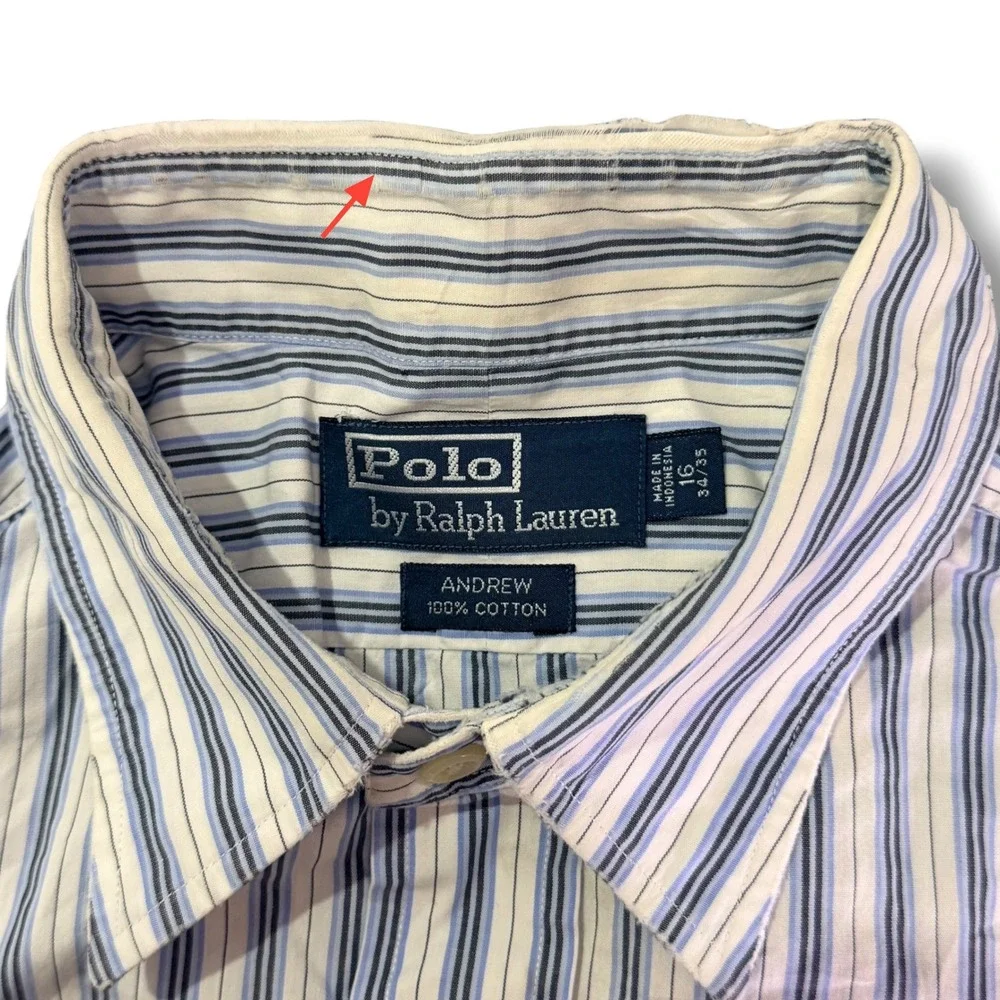Vintage Polo Ralph Lauren‎ Andrew Button Down Men 16 Large Blue Stripe Poplin